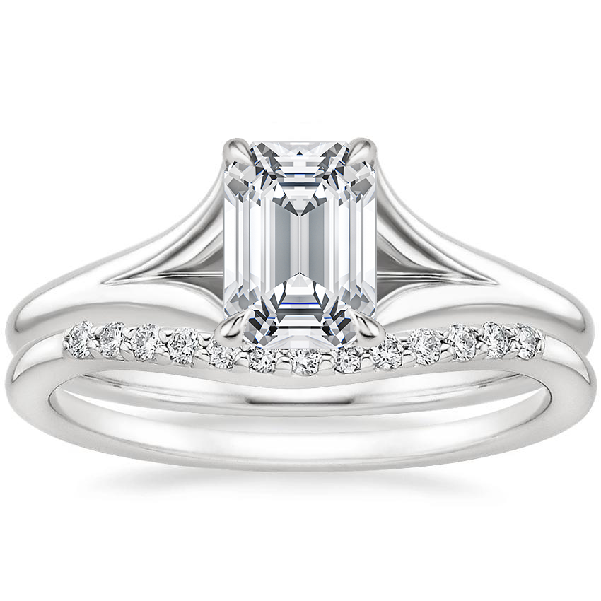 18K White Gold Reverie Ring with Petite Curved Diamond Ring